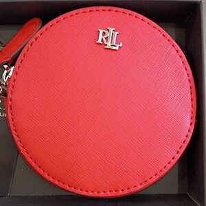Ralph Lauren Red Leather Round Wristlet New